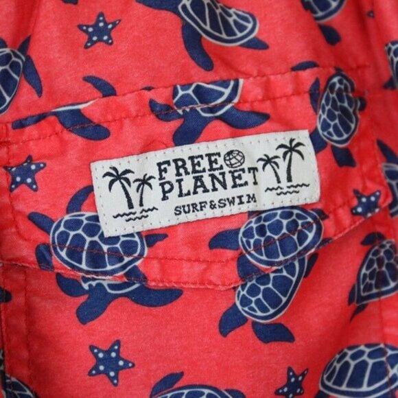 Men's Free Planet Swim Trunks Pink Blue Turtles X-Small - Picture 3 of 5